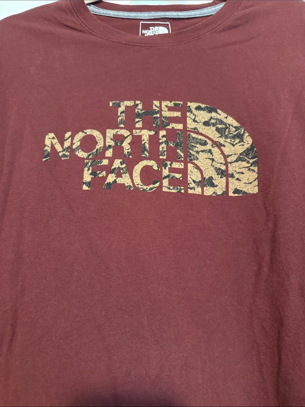 The North Face Men's Short Sleeve Tee in Deep Maroon with Camo Logo
